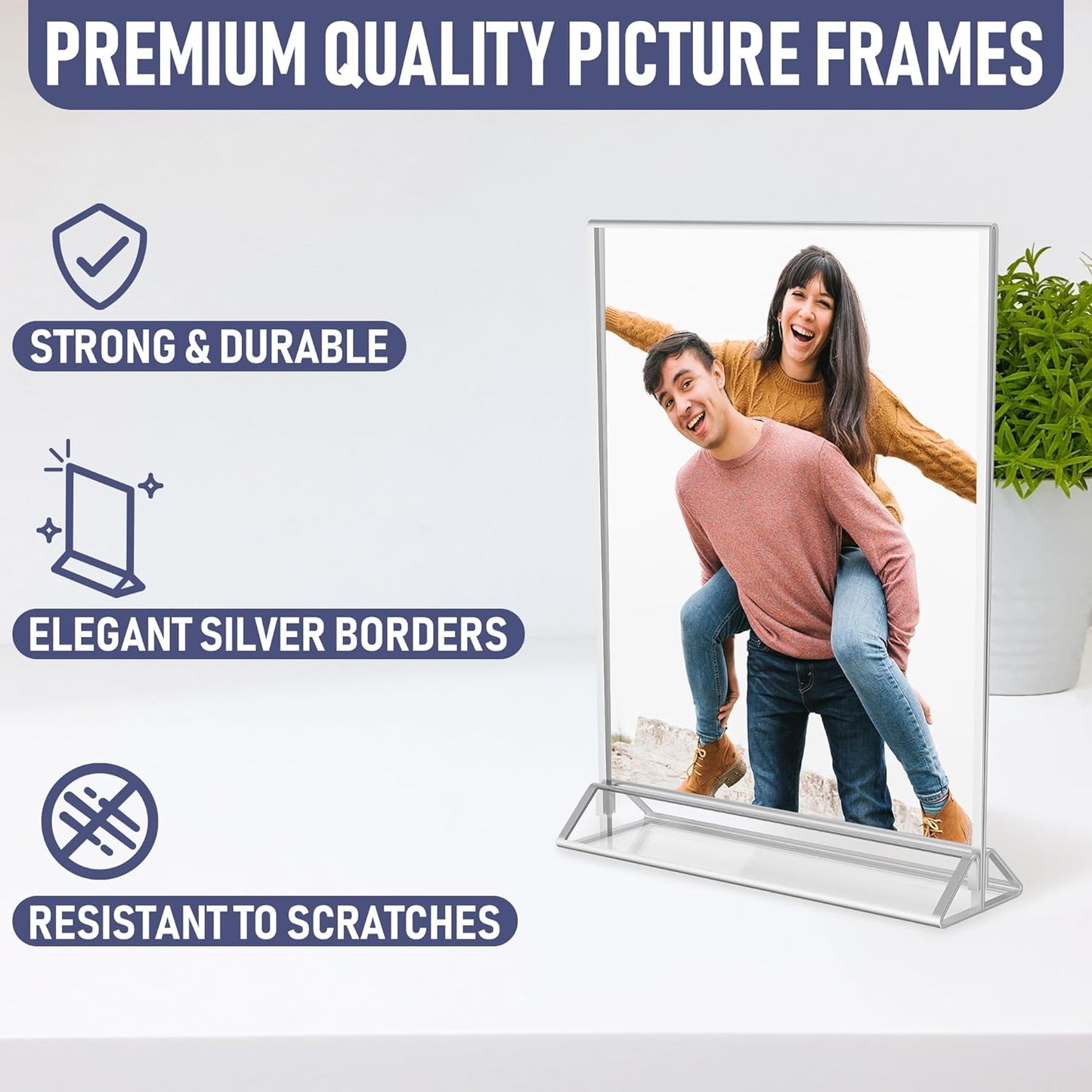 Silver Picture Frames Double-Sided, 6-Pack 4x6 Acrylic Table Number Holders, Clear Easel Stands for Signs, Silver Frames for Wedding Table Numbers, Menu Holders, Photo Displays for Events and Décor