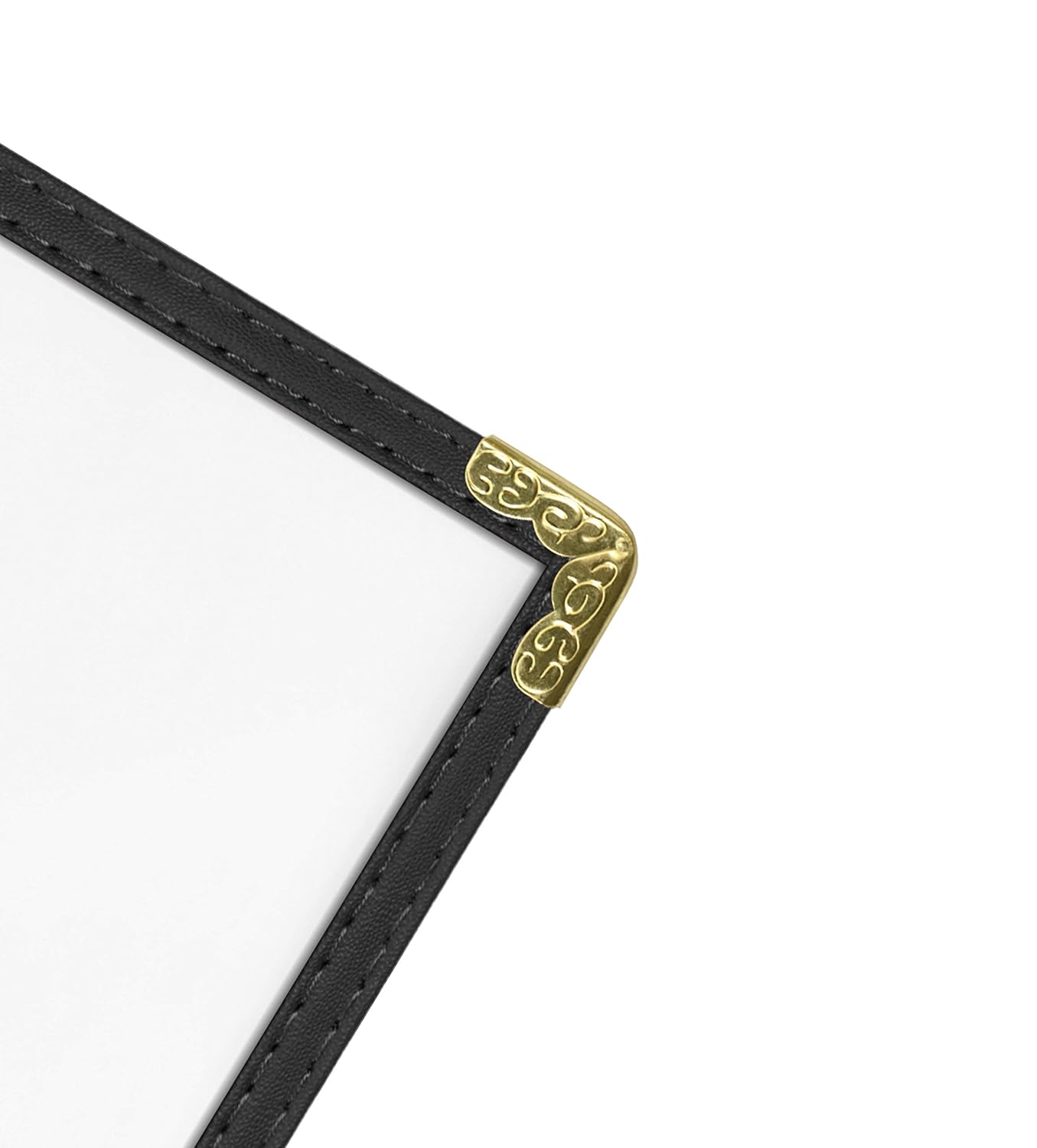 Goodsmart Restaurant Menu Covers – 25 Pack Black 4-View, Side-Loading Menu Holders, Vinyl & Plastic Café Menu Covers, Clear Menu Sleeves, Fits 5.5" x 8.5", Leather-Style Design, Gold Corners