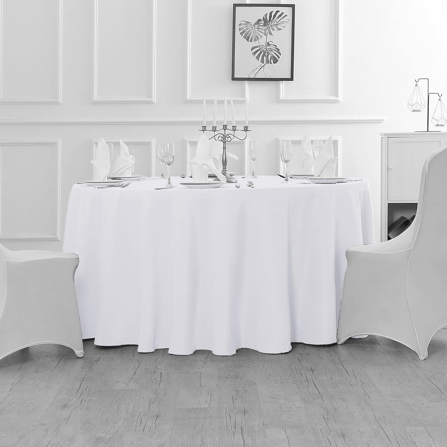 Fokitut 6 Pack Round Tablecloth, 132 Inch, Stain Resistant and Wrinkle Polyester Table Cloth, Fabric Table Cover for Kitchen Dining, Wedding, Party, Holiday Dinner-White