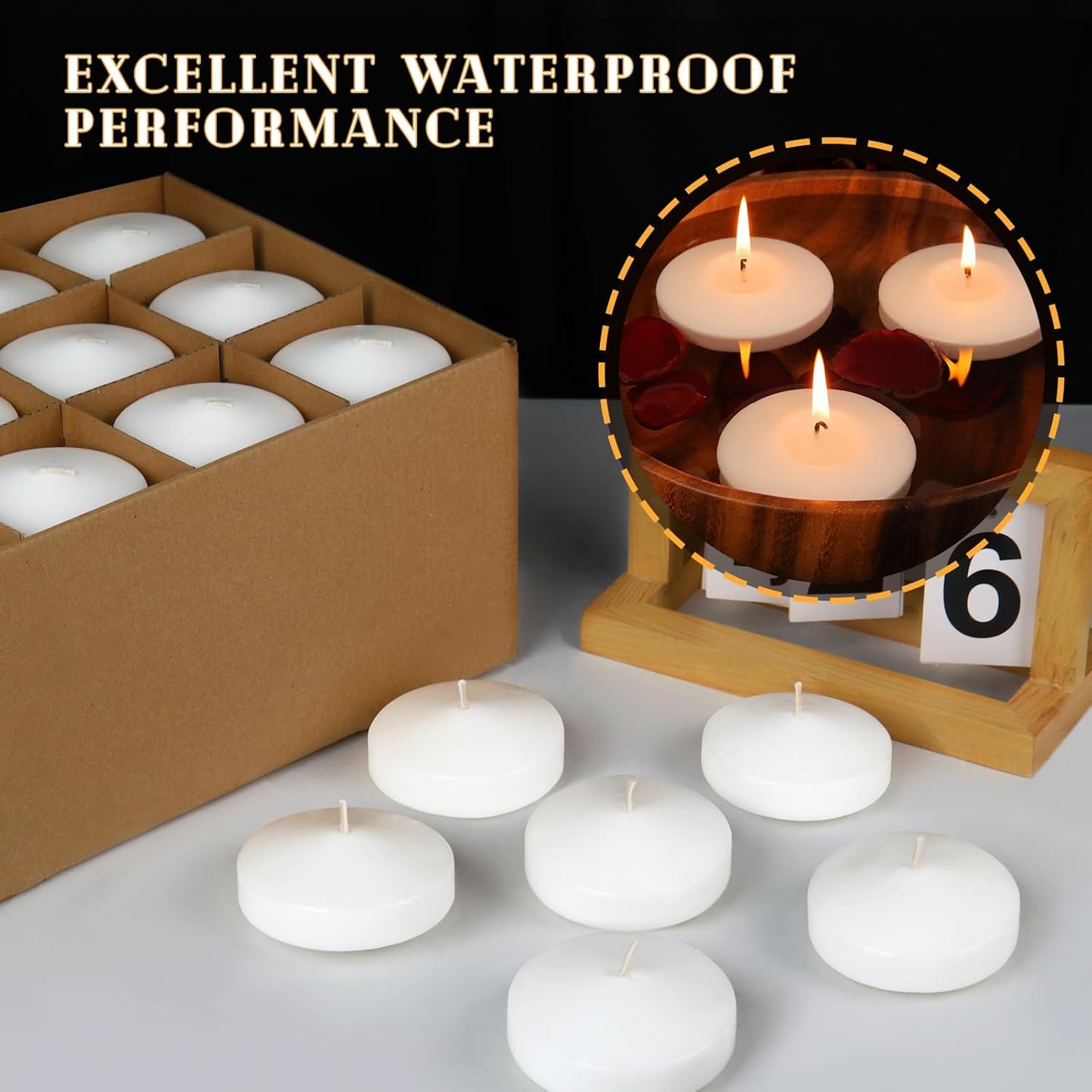 3 inch White Floating Candles, 48 Pack Unscented Floating Candle,8-9 Hours Burning Floating Candles for Centerpieces, Water Candles for Cylinder Vases, Wedding, Party, Pool