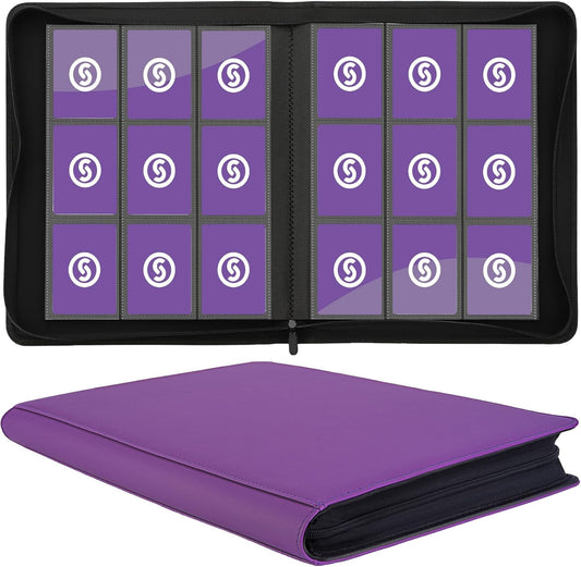 Card Binder 9 Pocket for 360 Cards - Premium Trading Card Binder with Sleeves Protection, Side Loading Card Collection Binder for TCG, MTG, YGO, One Piece Collectible Cards (Purple)