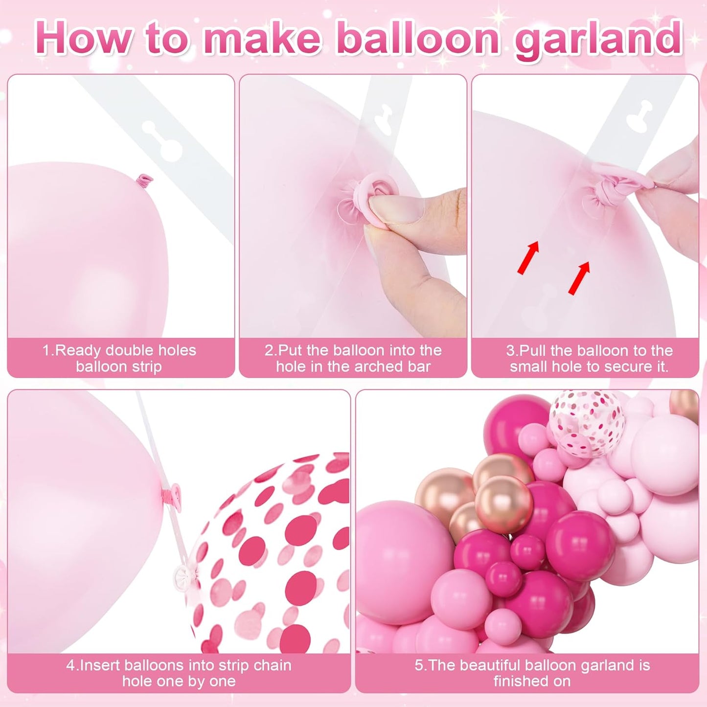 Amandir 153pcs Pink Balloon Garland Arch Kit, Different Sizes 18 12 10 5 inch Hot Pink Latex Metallic Confetti Rose Gold Balloons for Birthday Baby Shower Wedding Party Decorations