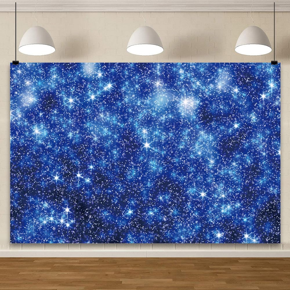 YongFoto Blue Glitter Backdrop 8x6ft Silver Light Spots Navy Blue Sequin Bokeh Photography Background Birthday Bridal Shower Wedding Photography Background Party Banner Decor Portraits Photoshoot