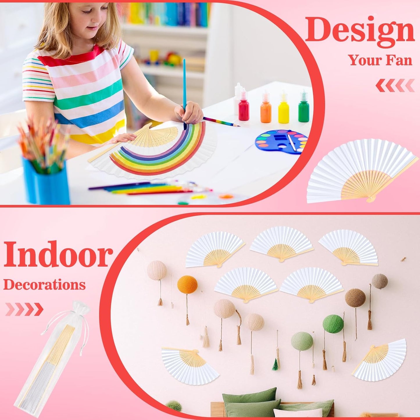NEBURORA 24Pcs White Handheld Paper Fans 8.3 Inch Hand Held Bamboo Fans Foldable for Wedding Decoration Outdoor Party Favors DIY Decoration Dancing Photography Props