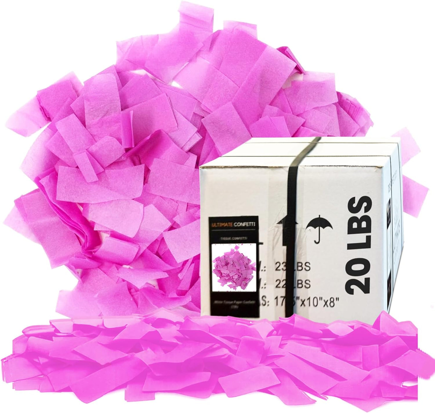 Pink Biodegradable Confetti - Rectangular Fluttering Tissue Paper Confetti for Cannon and Launcher use – Best for Gender Reveal, Parties, Concerts and Weddings - 20 lb, 320 oz