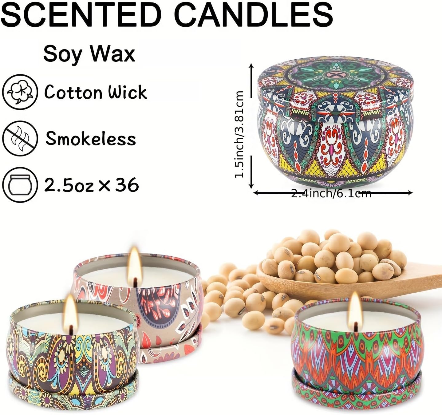 Scented Candles Gifts Set of 36 – 2.5oz Aromatherapy Travel Tin Candles, Relaxing Fragrances for Home, Spa, Gifts for Family, Friends, Teachers, Thank You Presents (Assorted Scents).