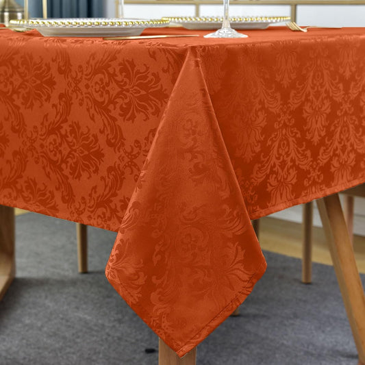 Jacquard Tablecloth Rectangle 60 x 84 Inch, Spill Proof Anti-Shrink Damask Autumn Table Cloth, Durable Polyester Table Cover for Fall, Harvest, Thanksgiving, Holiday, Rusty/Orange