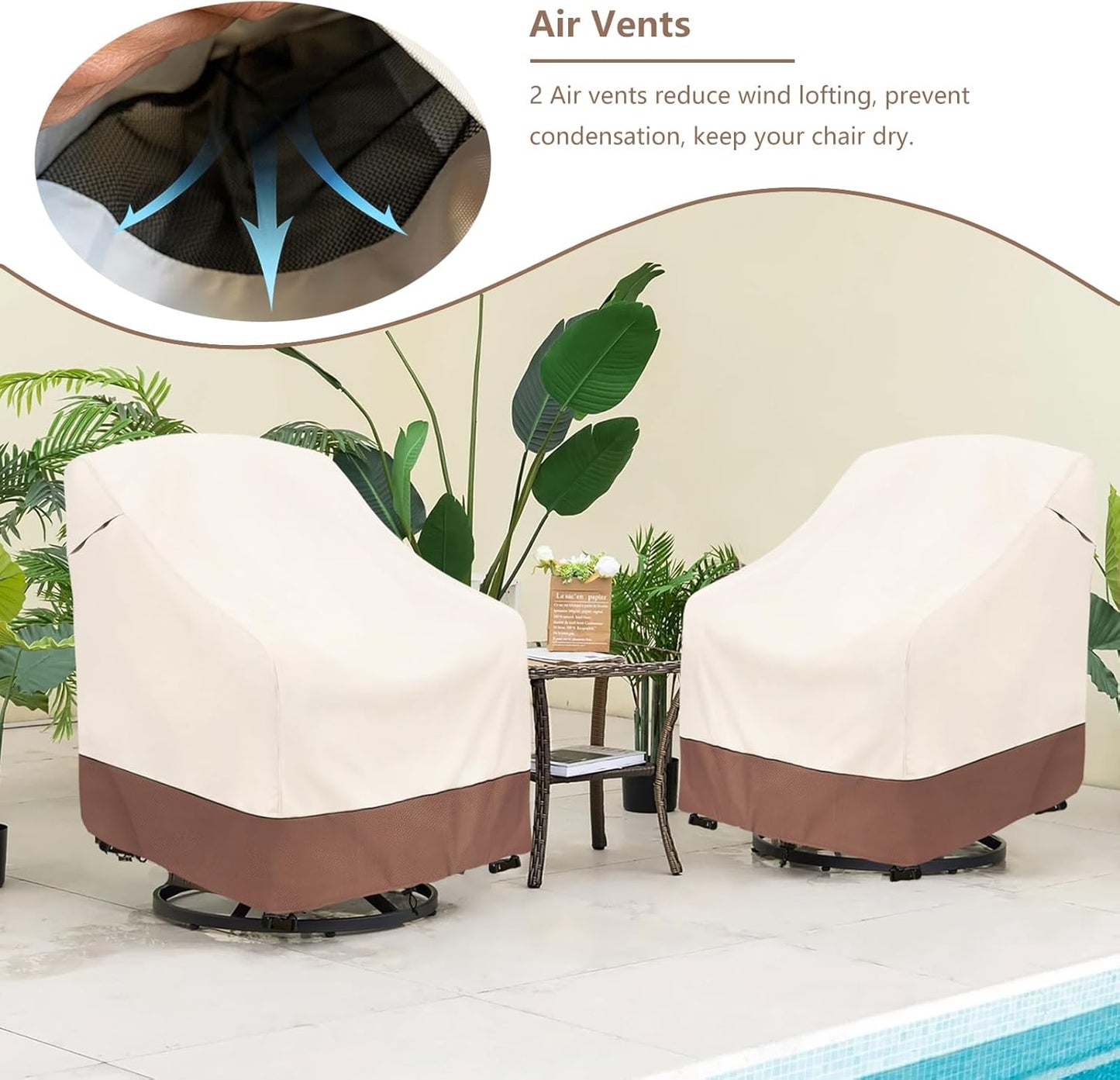 Outdoor Swivel Chair Cover 2 Pack,Outdoor Furniture Patio Chair Covers Waterproof Clearance,(35"W x 37"D x 38.5"H) Outdoor Lawn Patio Furniture Covers,Beige & Brown