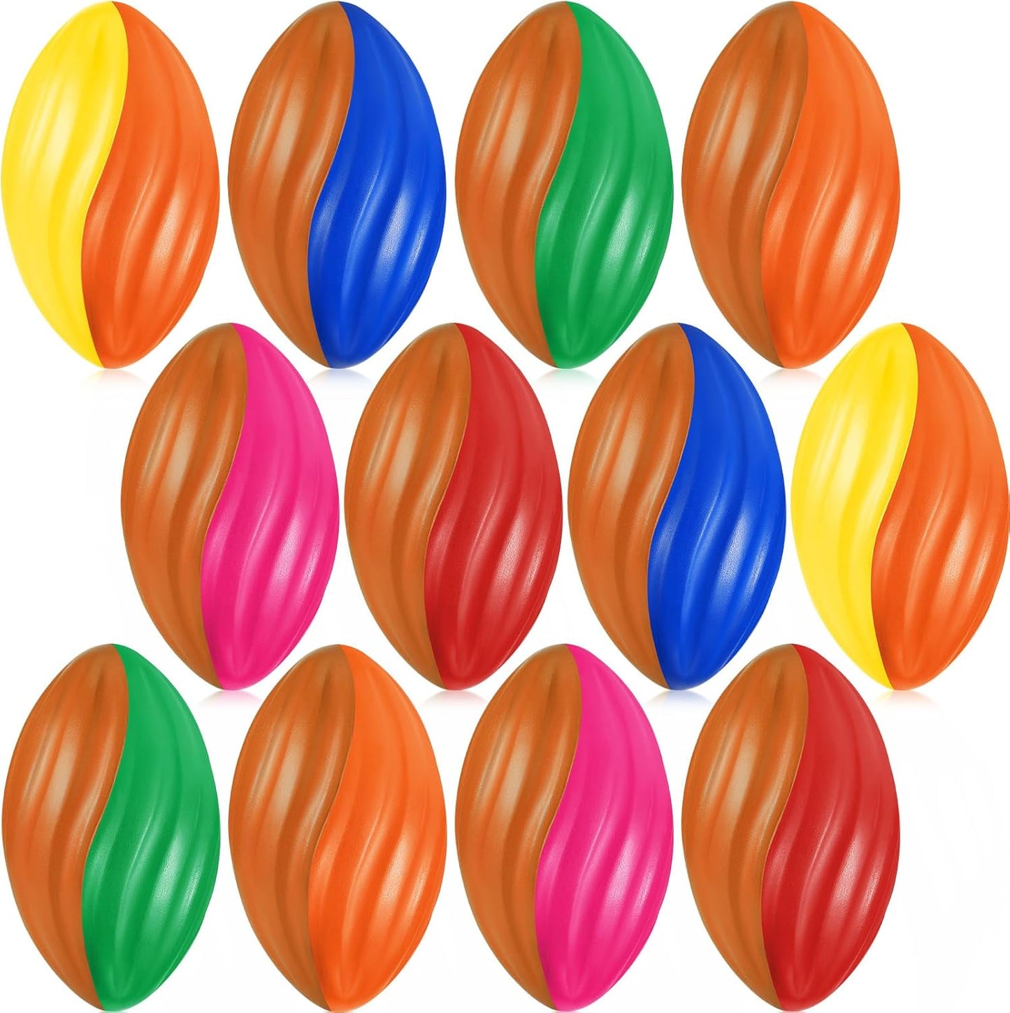 Jerify 12 Pcs Mini Footballs for Kids Spiral Foam Football Bulk 5 Inch Soft Small Waterproof Foam Ball Sports Birthday Toddler Football for Indoor and Outdoor Game(Festive Color)