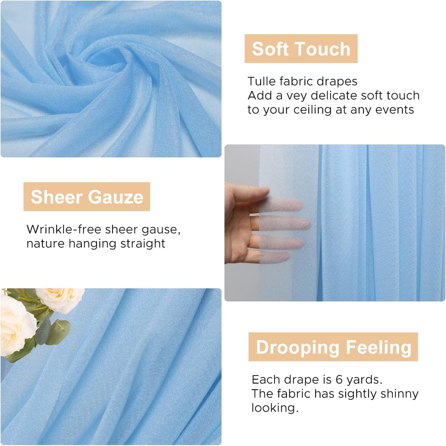 Wokceer Dusty Blue Wedding Arch Draping Fabric Backdrop 4 Panels 28.7" X 20FT Sheer Drapes Fabric for Wedding Arbor Ceremony Party