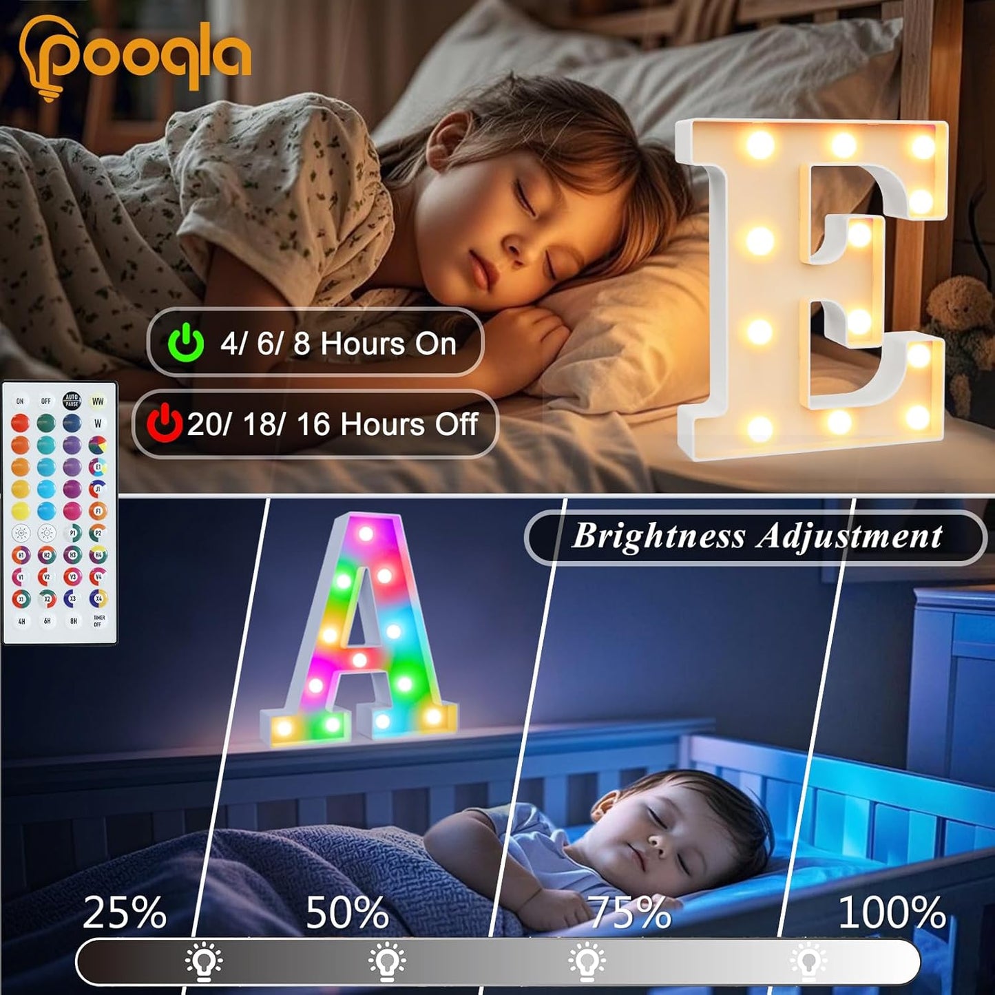 Pooqla Colorful Light Up Letters with Remote, Upgraded 35 Colors LED Marquee Letters, RGB Lighted Letter for Girls Teenager Gift, Birthday, Party, Wedding, Night Light, Room, Bedroom Decor, Letter V