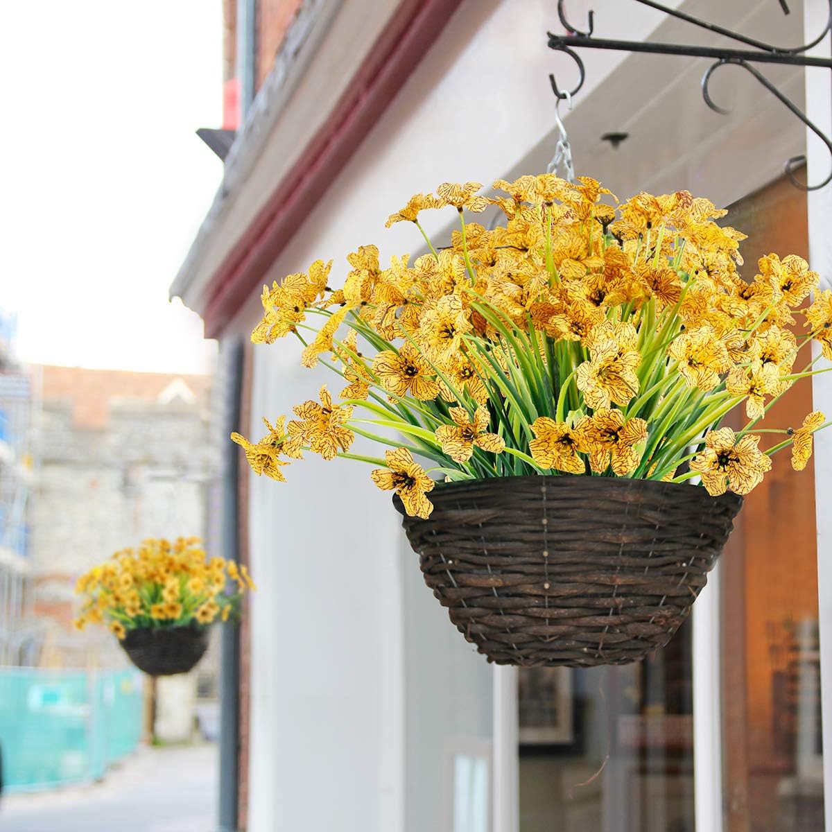 30 Bundles Artificial Flowers Outdoor UV Resistant Fake Flowers No Fade Faux Plastic Plants Garden Porch Window Box Decorating (Yellow)