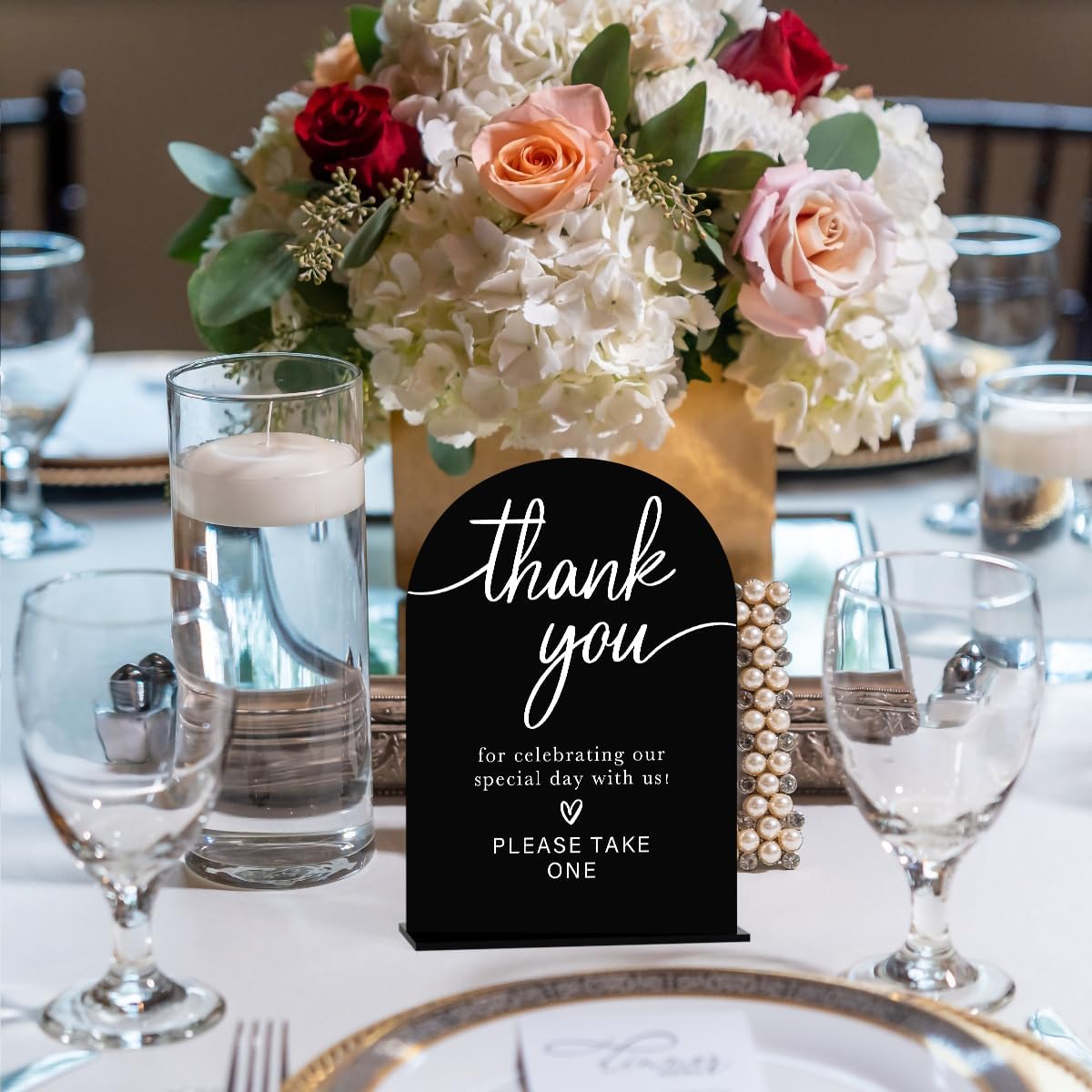 Acrylic Wedding Sign Thank You Sign for Wedding Wedding Signs for Ceremony Modern Calligraphy Arch Acrylic Table Top Sign for Wedding Reception and Event Party Table(black）
