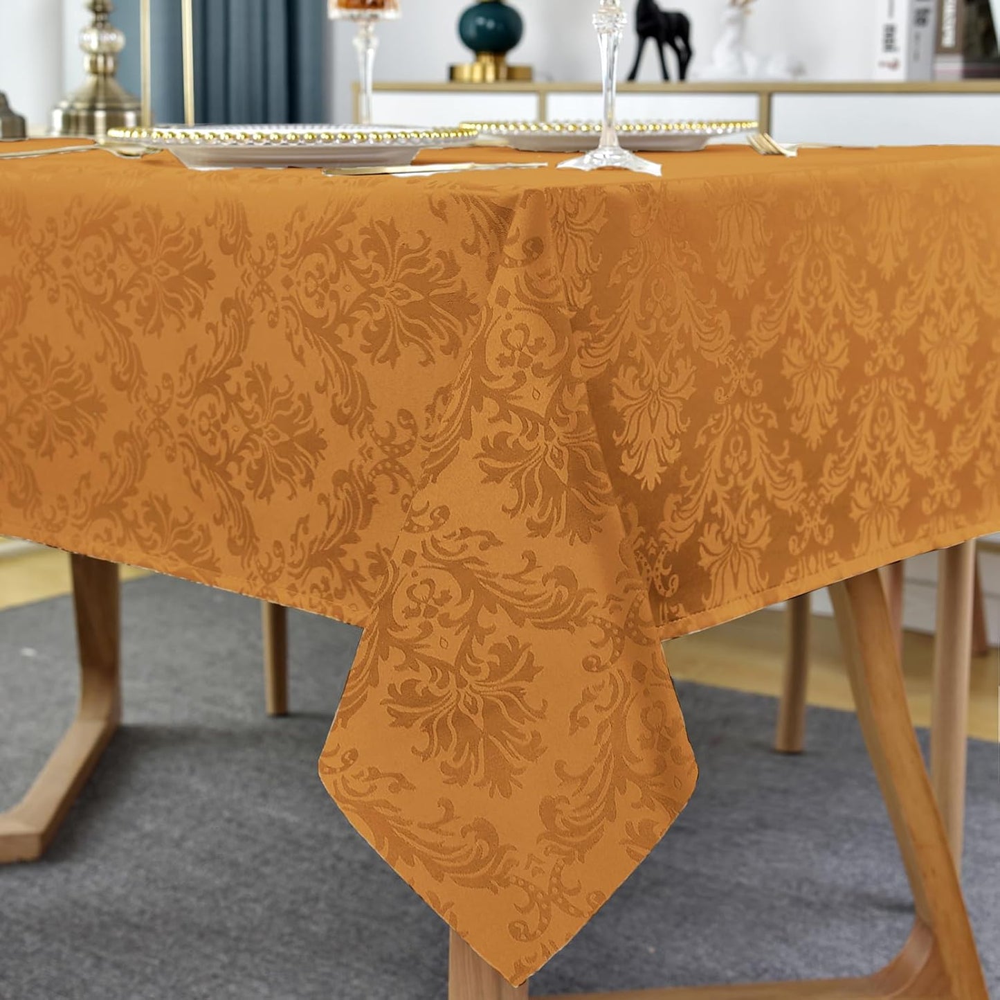 Rectangle Table Cloth - 60 x 120 Inch Brown Jacquard Tablecloths Damask Design Spillproof Wrinkle Resistant Shrinkproof Soft Tablecloth Polyester Oblong Table Cover for Kitchen Dinning Party Tabletop