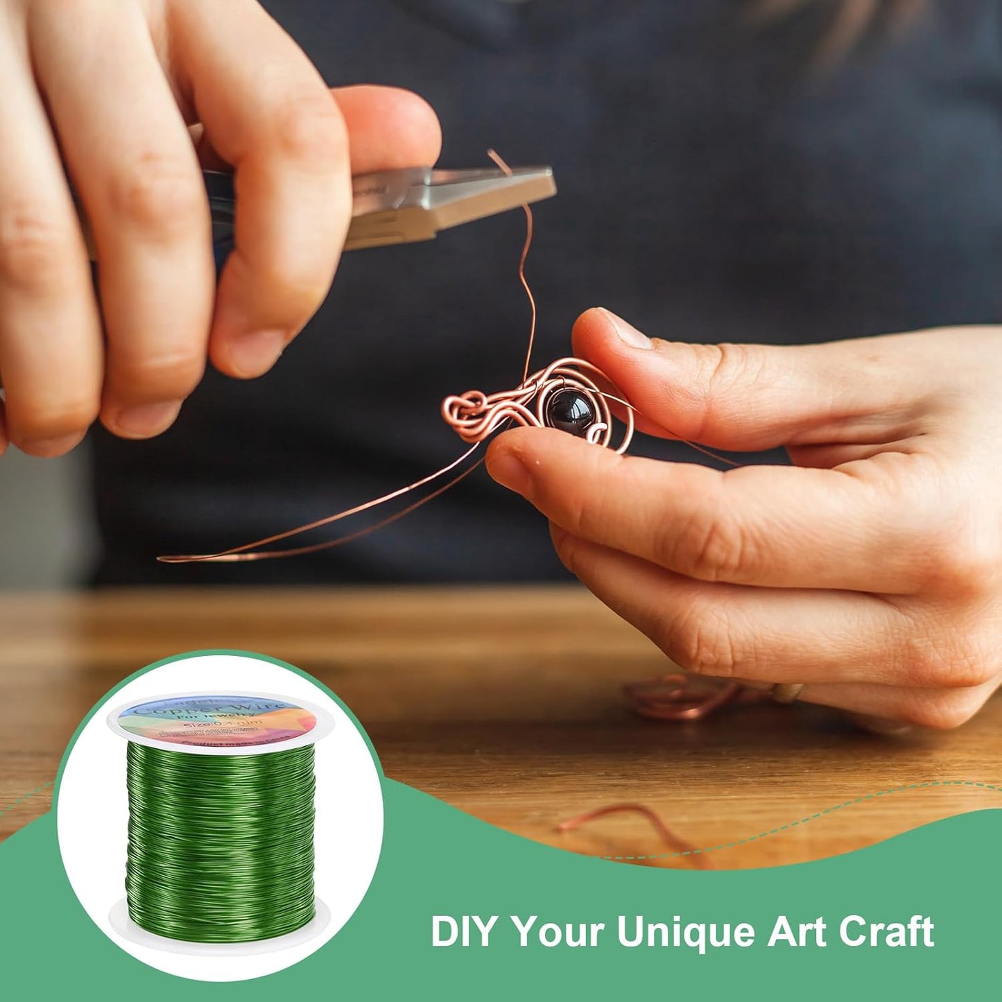 0.4mm Jewelry Wire, 26 Gauge 328FT Craft Wire Copper Beading Wire for Jewelry Making/Planting/Weaving/DIY Crafting, Soft Metal Wires [100M, Green]