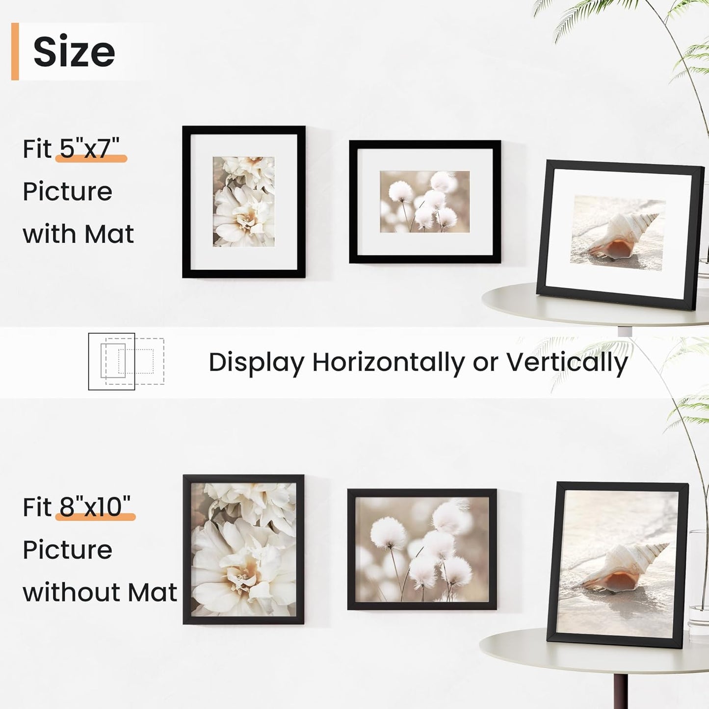 8x10 inch Picture Frame, 8x10 Photo Frames with 5x7 Removable Mat - High Definition Plexiglass - Vertical and Horizontal Display - Wall Hanging Frame - Black, 12 Pack