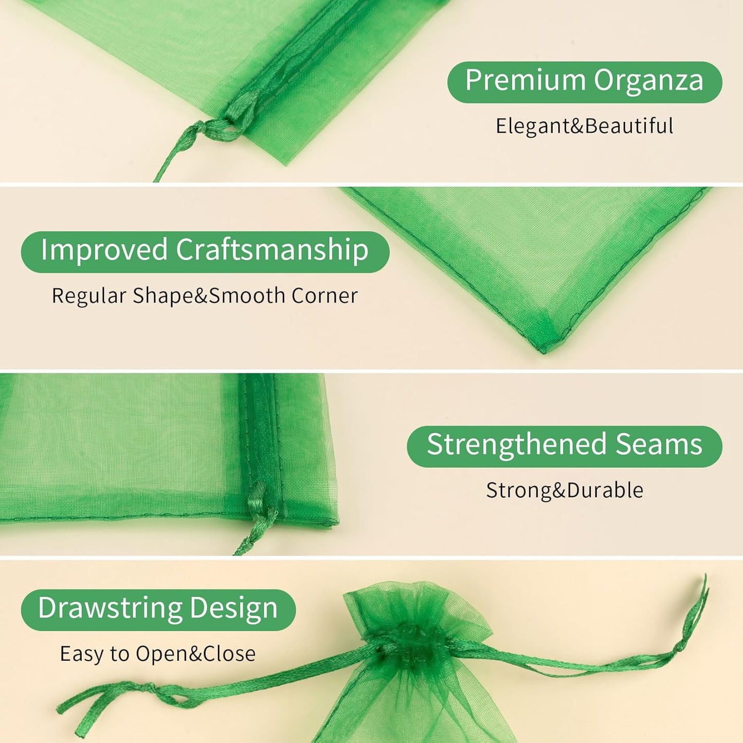50 Pcs 3x4 Inch Christmas Green Organza Bags, Mesh Bags Drawstring Small Pouch Bag for Christmas Gift Party Favor Wedding