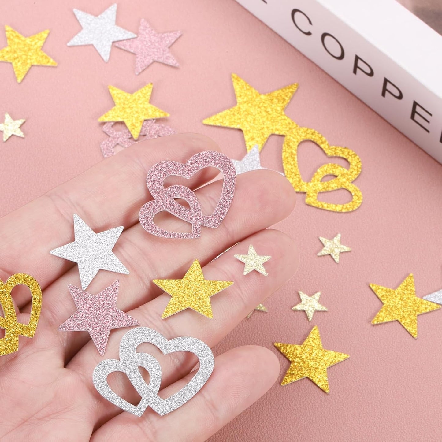 MECCANIXITY 250Pcs Heart Confetti Glitter Confetti Table Confetti Decor for Party Wedding Festival Decorations,1.18x1.18Inch,Light Gold
