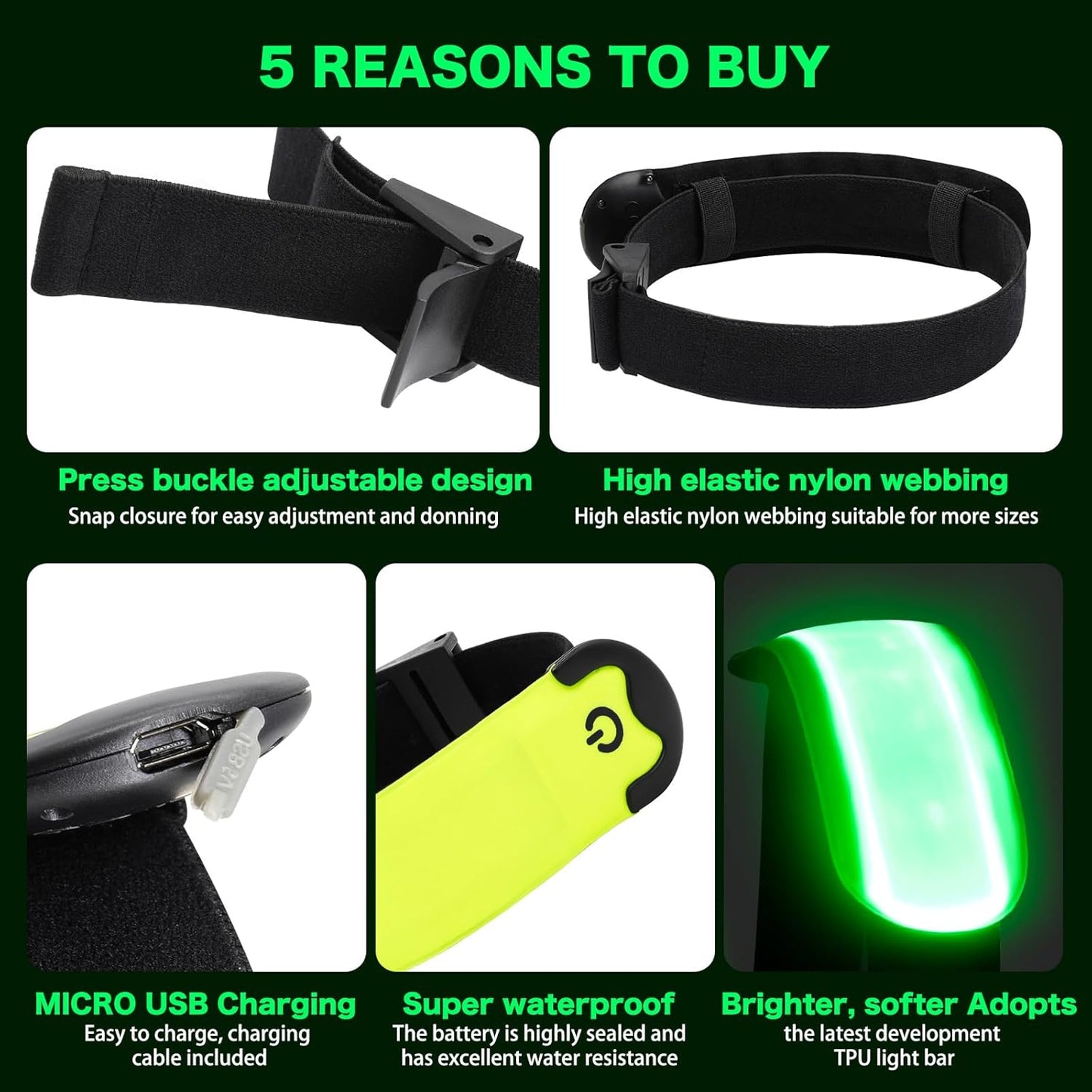 LED Armband Running USB Rechargeable(2 Pack), High Visibility Wristband for Runners, Joggers, Pet Owners, Cyclists, Adjustable Waterproof Reflective Bracelets for Night Running, Walking