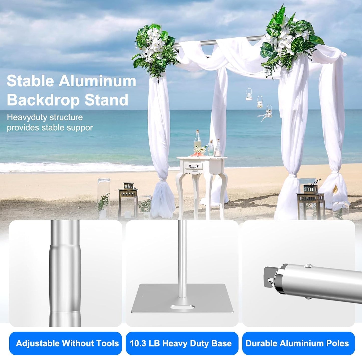 Pipe and Drape Backdrop Stand Kit Backdrop Stand For Parties 8x10 FT Adjustable Photo Backdrop Stand Heavy Duty Background Stand for Wedding Banquet Decorations Silvery