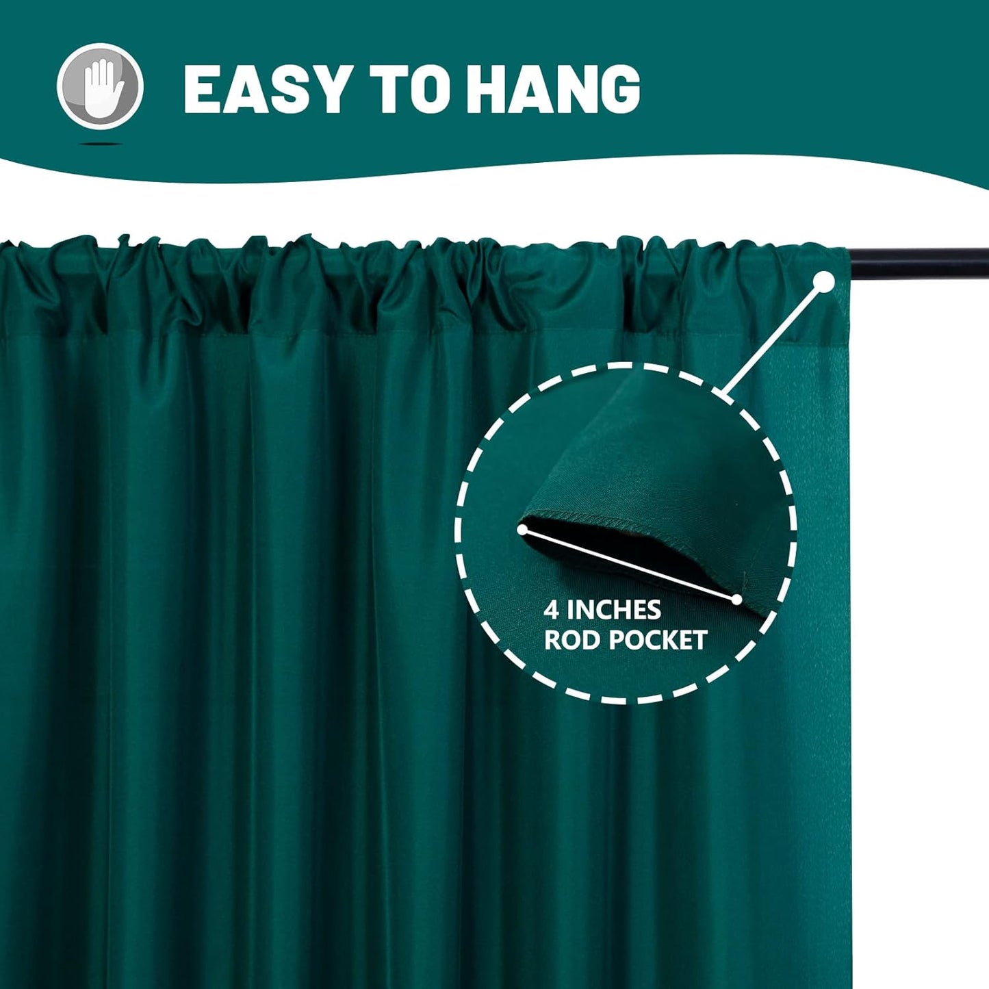 MYSKY HOME 10ft x 7ft Green Backdrop Curtains for Parties, Weddings, Stage & Baby Showers, 5ft x 7ft, 2 Panels