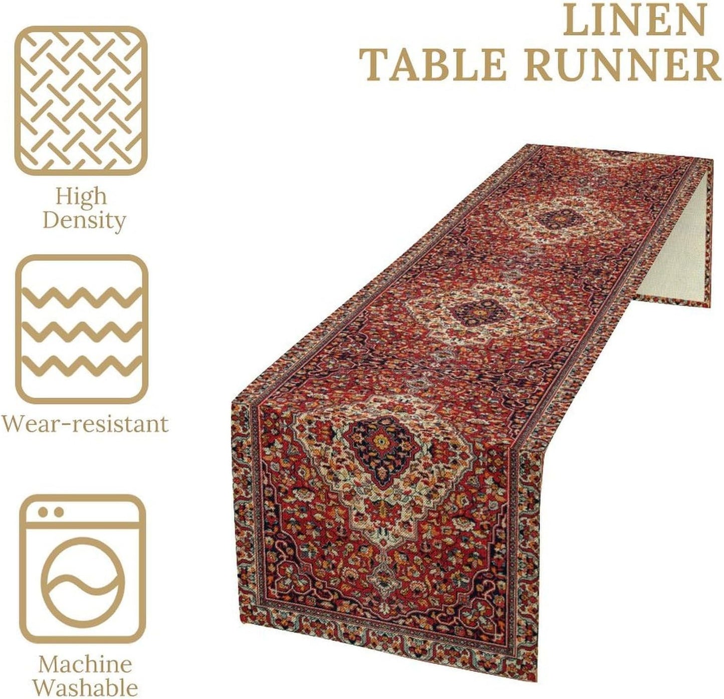 Boho Floral Vintage Table Runner, Paisley Retro Red Flower Rustic Country Farmhouse Abstract Pattern for Home Kitchen Table Decor Dining Coffee Room Party Decor 13x90in