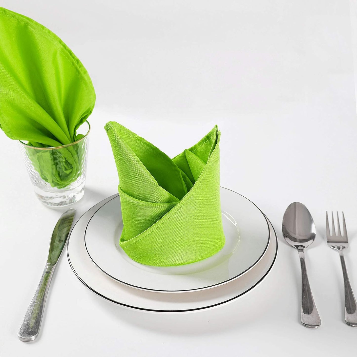 Cloth Napkins 17x17 inch Washable Polyester Dinner Napkins Soft Table Napkins for Wedding Party Dining Banquet(Apple Green,100PCS)