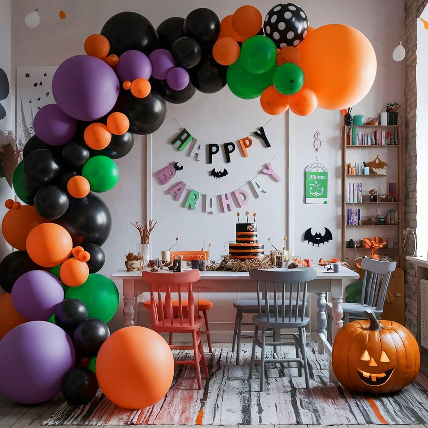 Purple Green Orange Balloons Set, 12inch Halloween Ballons Black Balloon Confetti Purple Green Orange Balloons For Girls Birthday Baby Shower Bridal Halloween Party Decorations