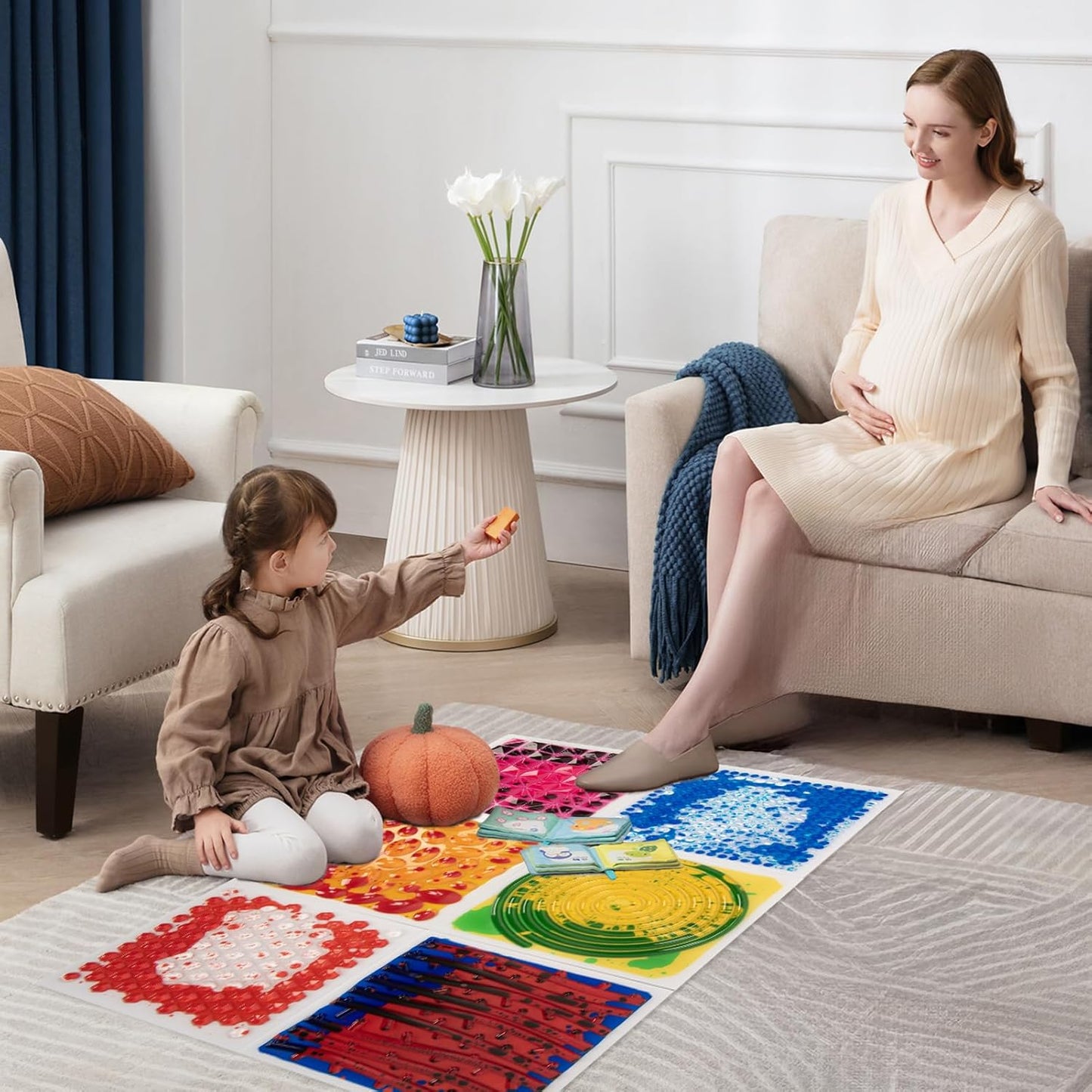 Art3d 11.8”x11.8” Textured Liquid Sensory Flooring Tiles, Interactive Glossy Fusion Play Mats for Kids, Toddler, Teens, Stress Relief & Calming Toys, 6pcs per Set