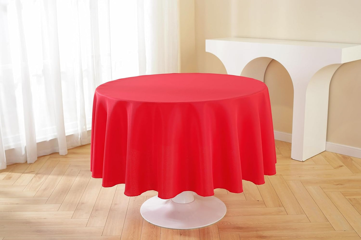 Craft And Party Round Tablecloth, 108 Inch Red Tablecloth, Polyester Fabric Washable Table Cloth for Home, Party, Wedding or Restaurant Use.