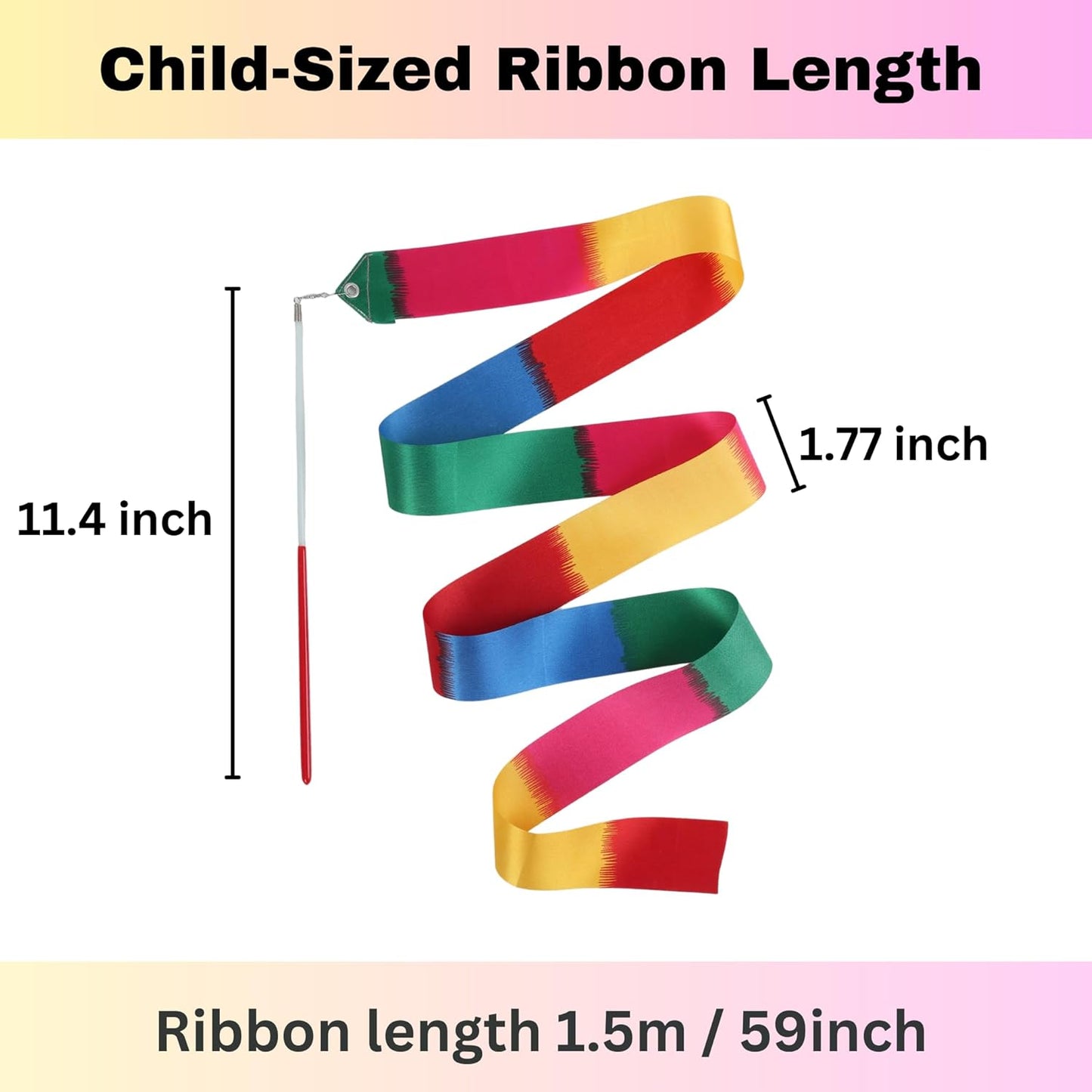 Dance Wands Ribbon Pack, Party Favors for Girls Goodie Bags, Outdoor Kids Rainbow Birthday Party Games, Gymnastics Gift Bags Steamers (multicolored ribbon with Red grip,10pcs set)