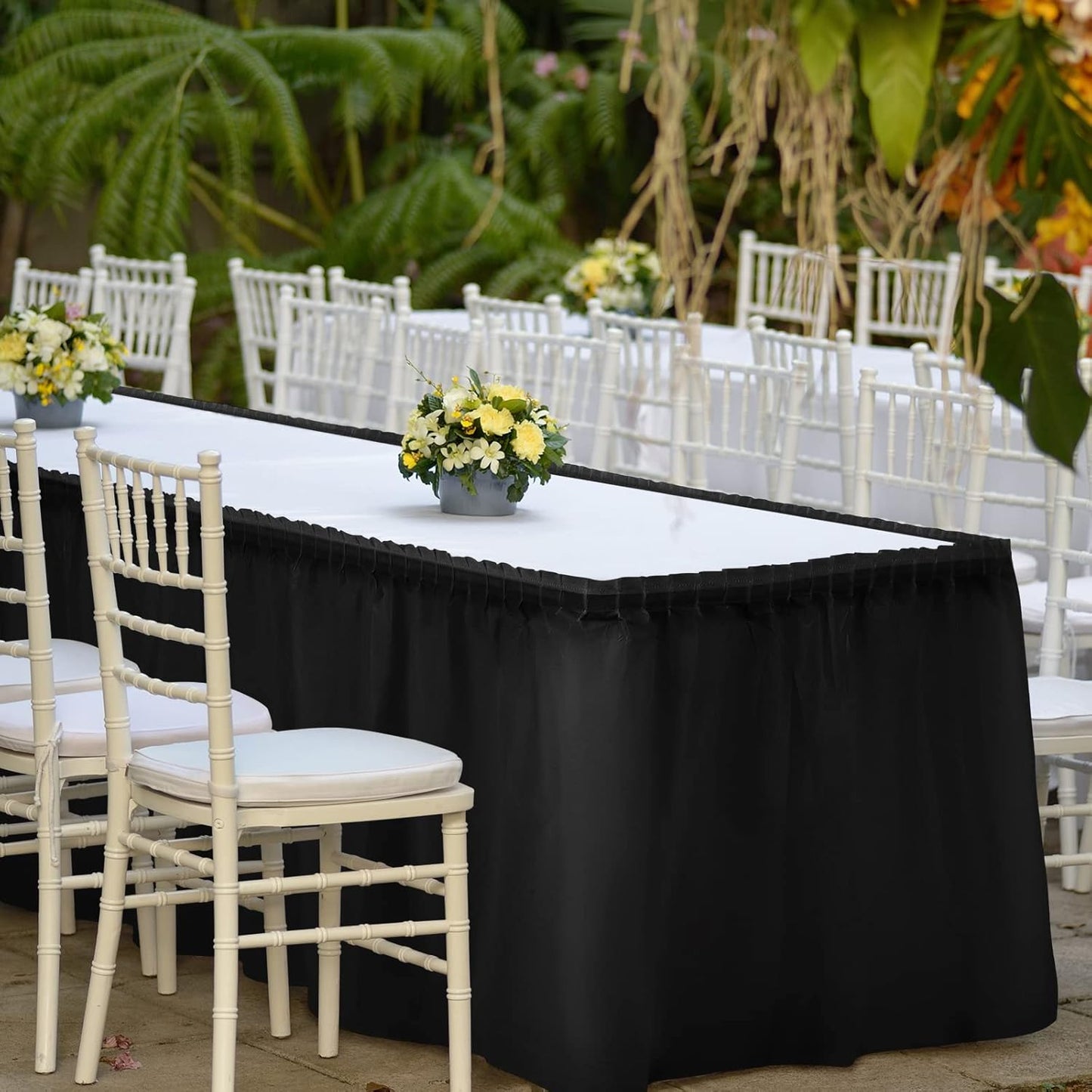 TURSTIN 2 Pieces Black Plastic Table Skirts 14 x 29 Feet for Rectangle Tables Fitted Tablecloth Disposable Table Cover for Birthday Party, Events, Banquette Baby Shower