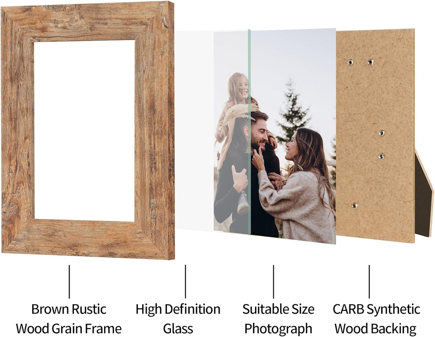 5x7 Picture Frame Set of 4 with High Definition Real Glass, Mixed Color Wood Photo Frames for Desktop Display and Wall Mounting