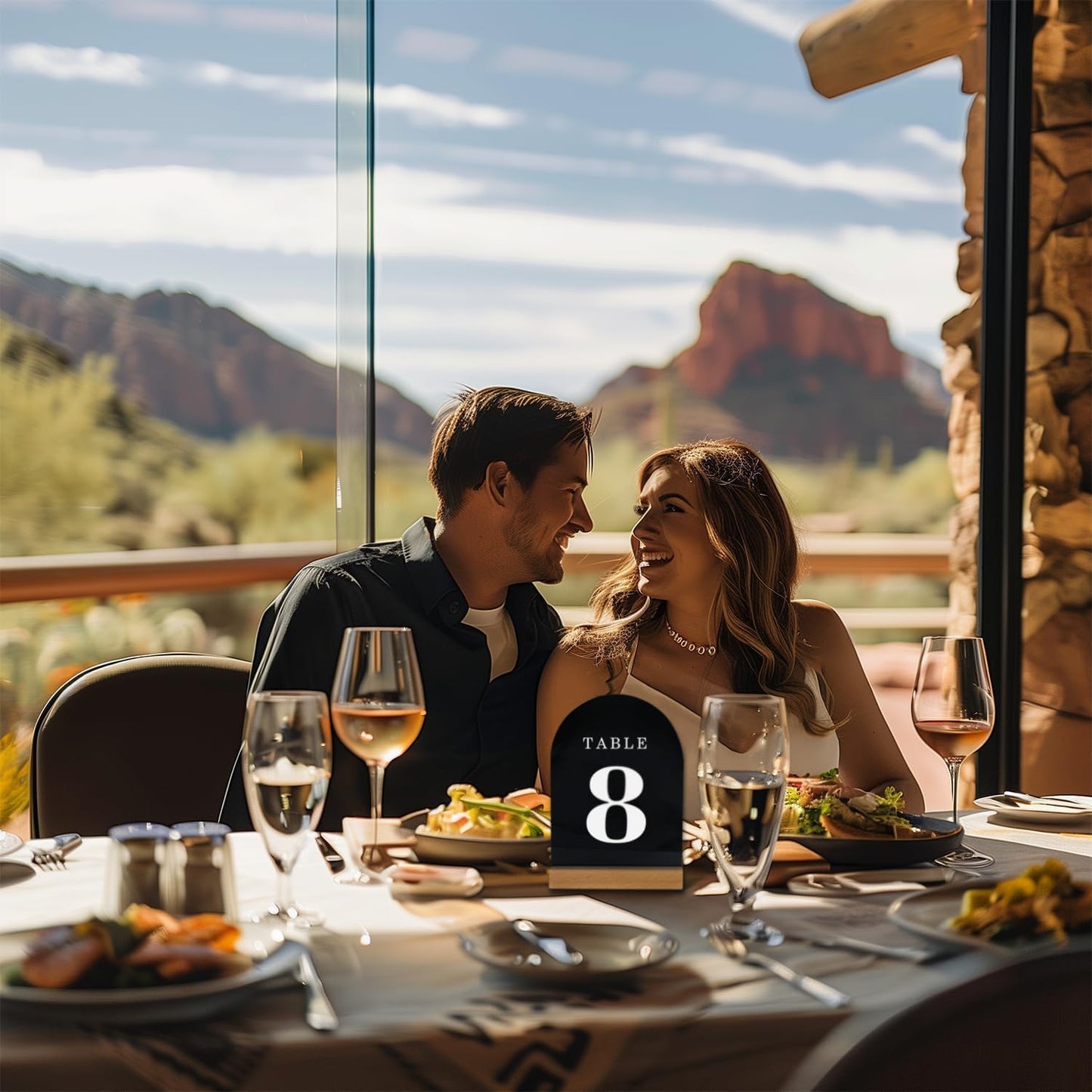 Wedding Table Numbers 1-25, Acrylic Arch Signs with Natural Wood Stands Holders, Rustic Table Decor for Reception & Parties (Black White)