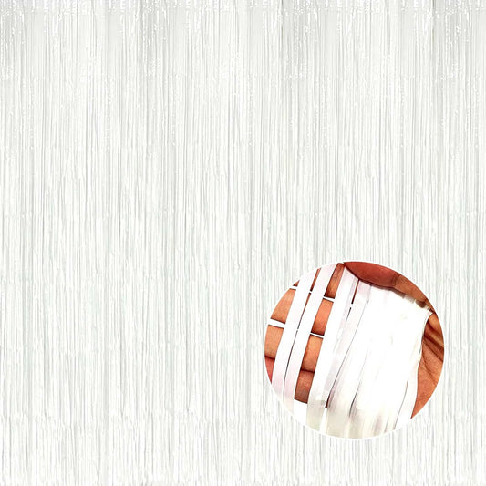 4 Pack Macaron White Foil Fringe Curtain Backdrop, 3.28Ft x 8.2Ft Foil Fringe Streamers Curtains for Party, Photo Booth milky milky