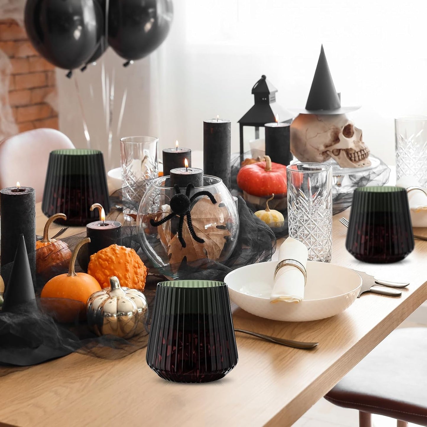 Suclain Plastic Wine Glasses Ribbed Stemless Wine Glasses 14oz Vertical Design Unbreakable Cups for Outdoor Indoor Vintage Elegant Champagne Whiskey Cups for Party Wedding(Black,50 Pcs)