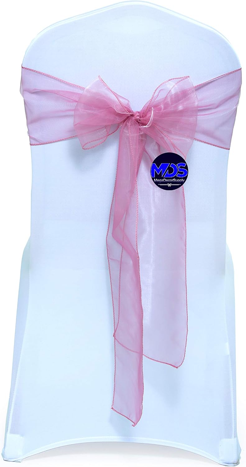 MDS Pack of 75 PCS Organza Chair Sashes Wider Dining Chair Bows Ribbon Tie Back for Wedding Party Birthday Bridal Shower Reception Event Banquet Home Chair Cover Decoration - Dusty Pink