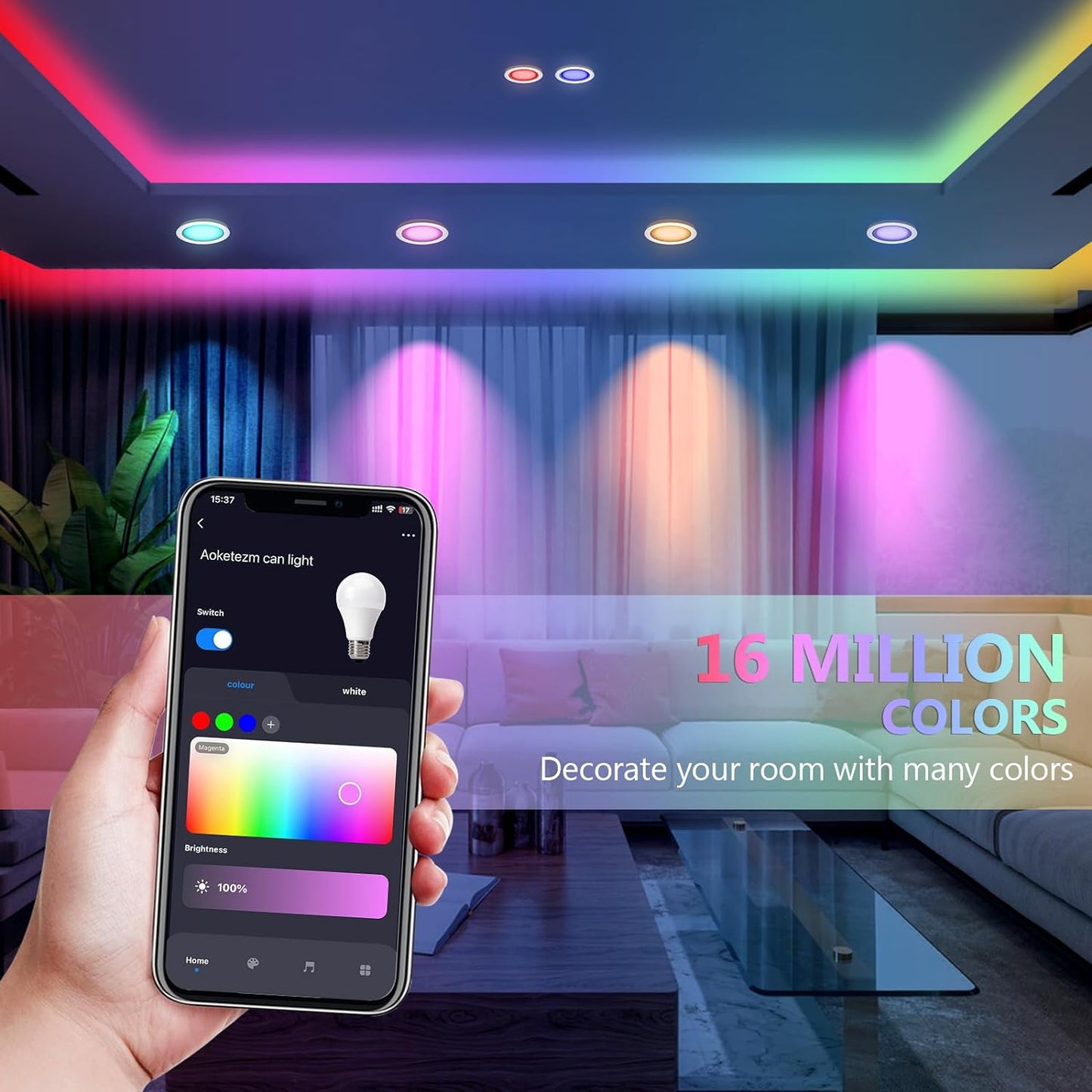 6 inch Smart LED Can Lights with Remote, RGB Color Changing LED Recessed Lighting, 13W 1050LM Bluetooth Baffle Trim Downlight, Compatible with Alexa, Google Home and Siri, 1 Pack