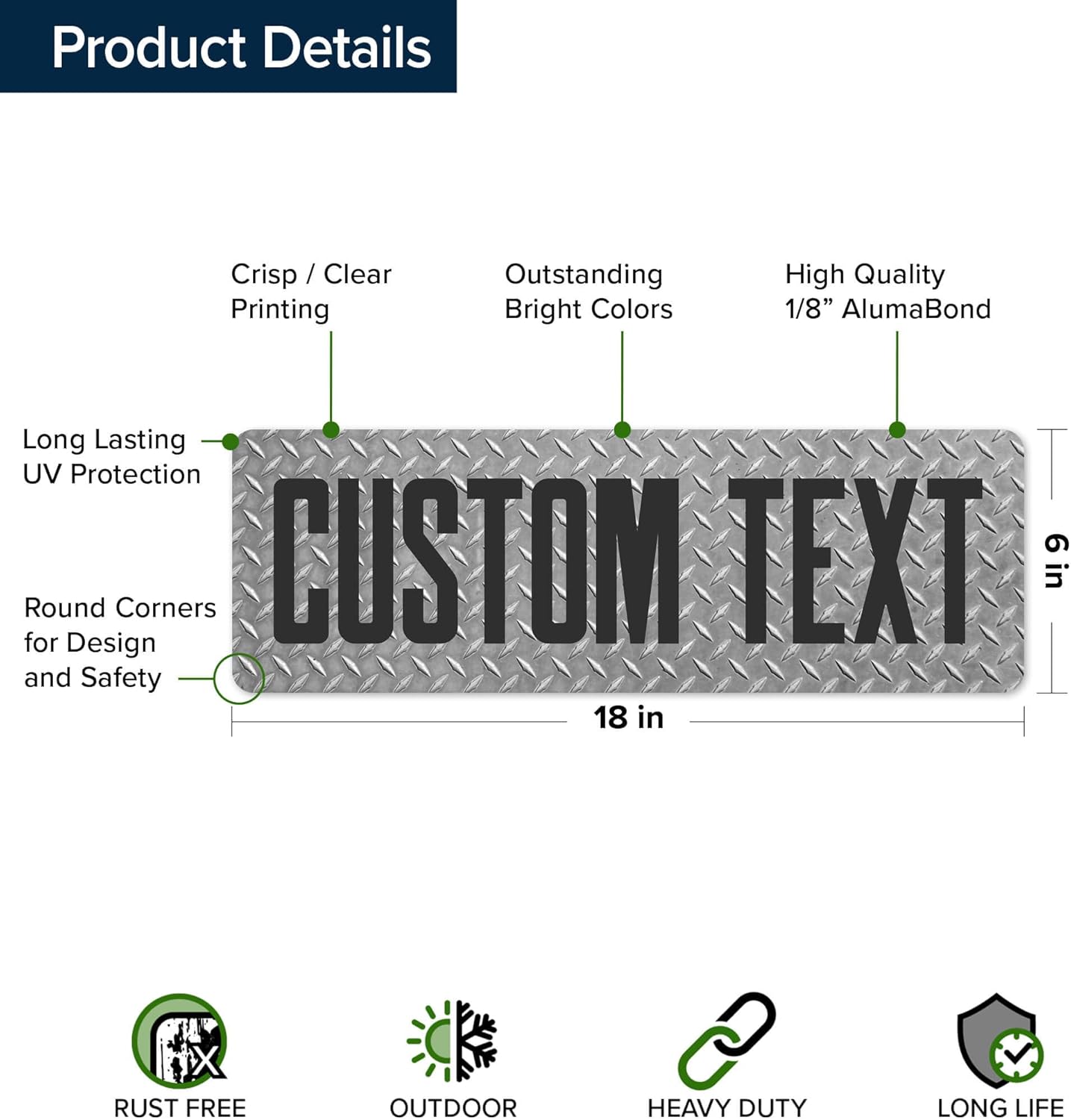 Custom Sign, Custom Street Sign, 11 Font Colors, 13 Font Styles, 4 Hole Options, 22 Sizes, 6x18 Inches, Rust Free DiBound, Fade Resistant, Made in USA by My Sign Center (Diamond Metal)