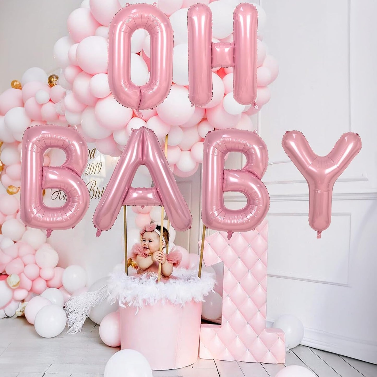 Pastel Pink I Letter Balloon, 40" Alphabet Foil Light Pink, Large Self Inflating for Girls Birthday Party Baby Shower Decoration