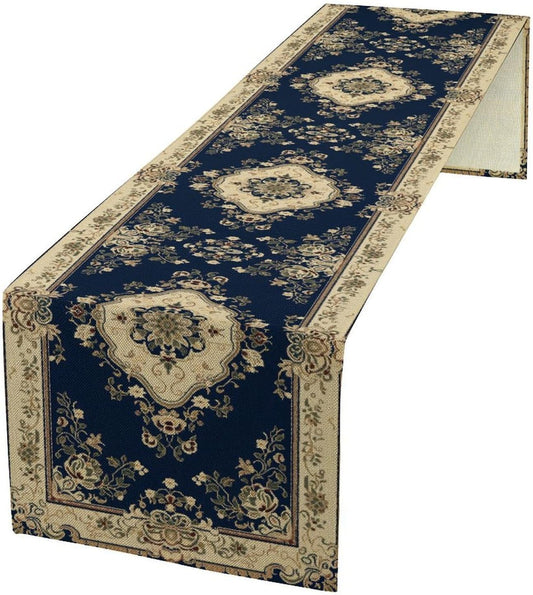 Vintage Elegant Farmhouse Table Runner Blue Beige Flower for Home Farmhouse Kitchen Table Dining Coffee Room Garden Party Wedding Decor 13x60in