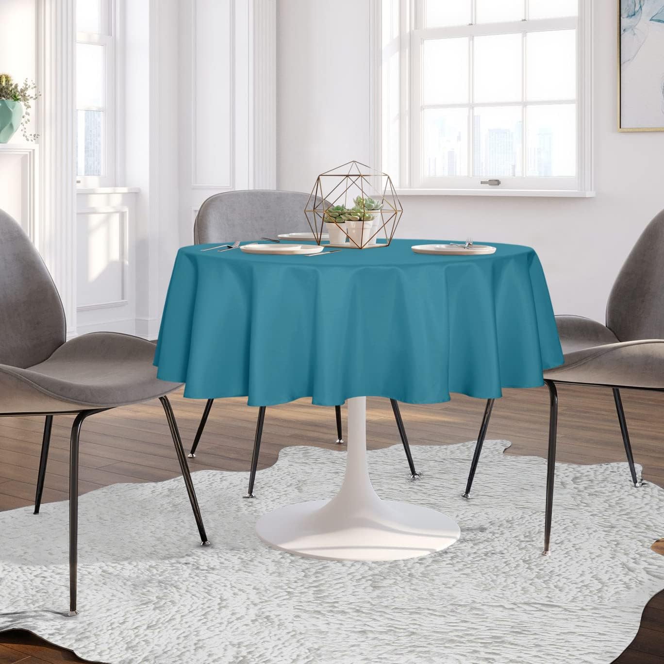 sancua Round Tablecloth - 70 Inch - Water Resistant Spill Proof Washable Polyester Table Cloth Decorative Fabric Table Cover for Dining Tables, Buffet Parties and Camping, Teal