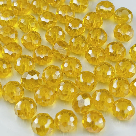 200pcs 6mm Crystal Glass Beads for Crafts Faceted Rondelle Glass Beads for Jewelry Making Crystal Spacer Beads for Necklaces Bracelets Earrings DIY Craft(Gold Yellow AB)