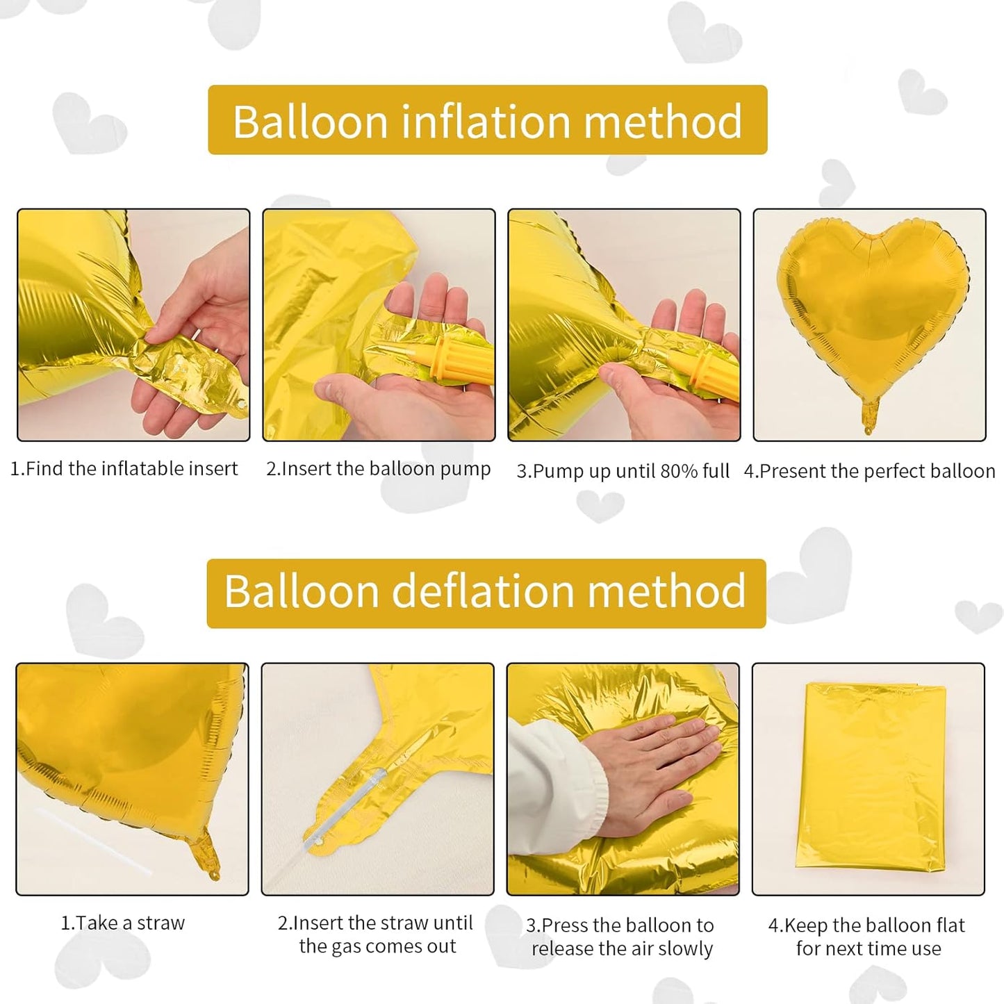 Gold Heart Foil Heart Shaped Balloons, 10PCS Gold Foil Heart Balloons Valentines Balloons, 18inch Gold Love Foil Balloons for Helium Valentine Decorations for Gold Wedding, Brithday Party, Anniversary