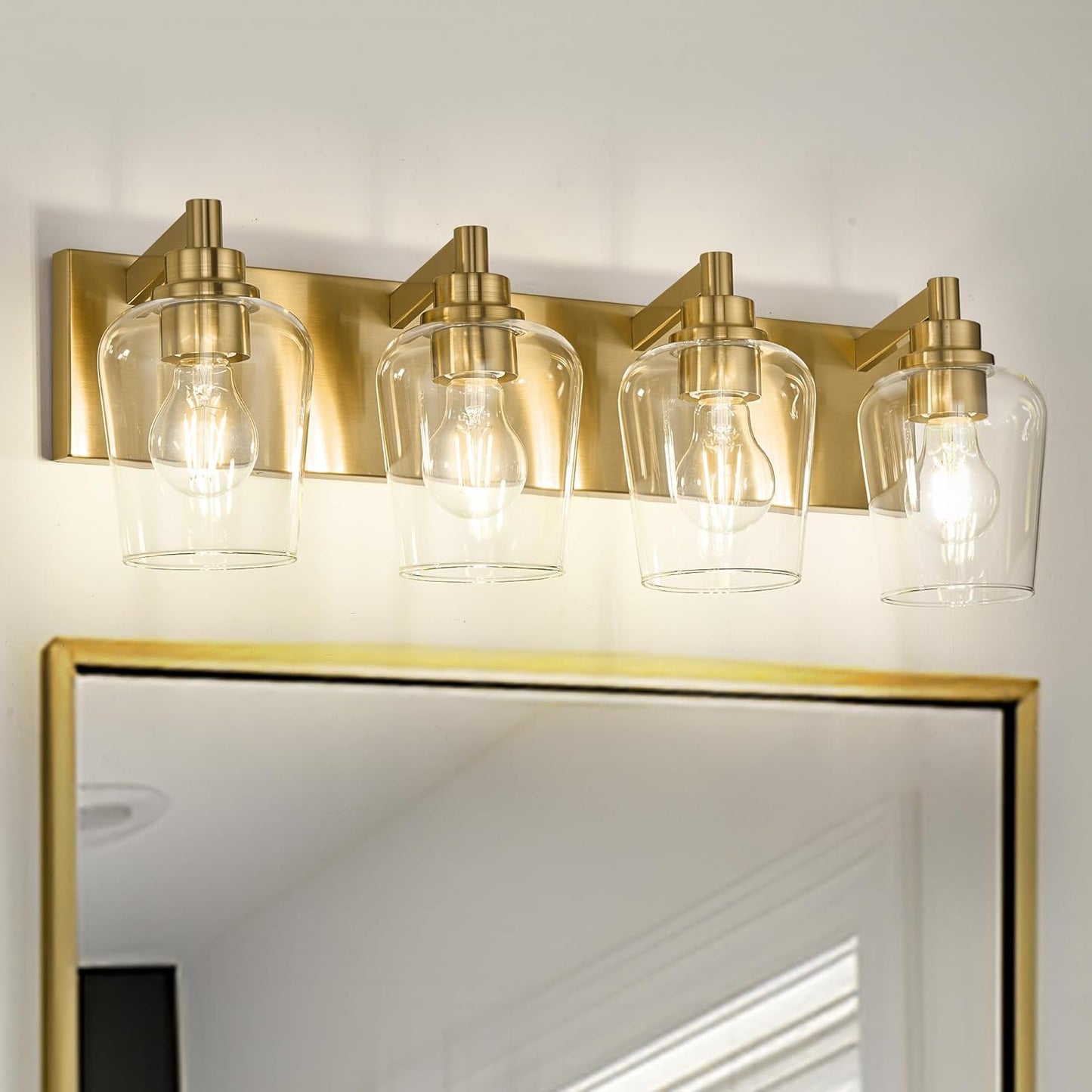 Bathroom Light Fixtures, 4-Light Modern Vanity Light with Clear Glass Wine Glass-Shaped Shade, Vanity Lighting Fixtures Over Mirror, Brushed Gold, VL155-BG-4