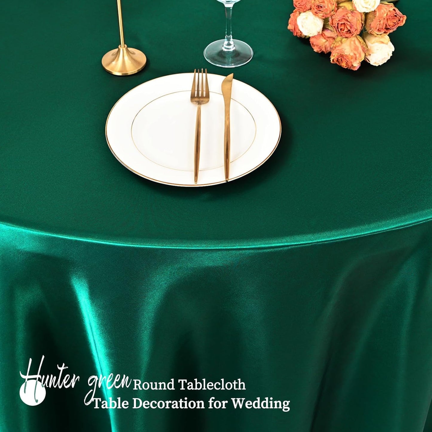 6 Pack 120 Inch Hunter Green Satin Tablecloth - Premium Bright Silky Round Tablecloth Overlay Smooth Fabric Table Cover, Table Decoration for Wedding Party Banquet Events Restaurant Kitchen Dining