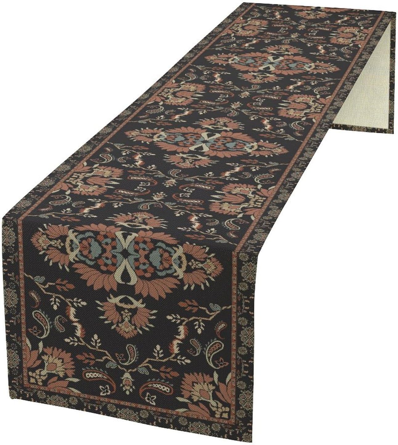 Boho Paisley Farmhouse Table Runner, Vintage Red Blue Retro Flower Rustic Country Style Floral Print Pattern for Home Kitchen Table Decor Dining Coffee Room Garden Party Decor 13x120in