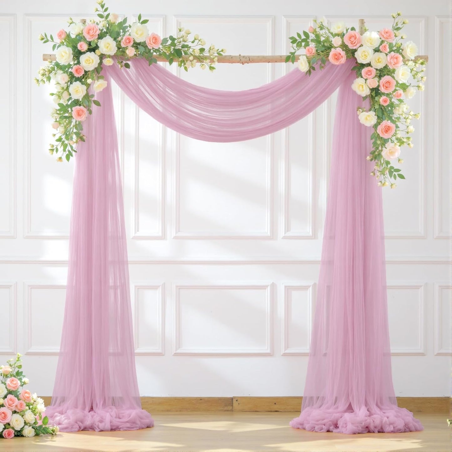 Wedding Arch Draping Fabric Backdrop 1 Panel 30" x 19Ft Dusty Rose Drapes Curtains for Wedding Reception Sheer Tulle Backdrop Curtain for Ceremony Birthday Party Baby Shower Arbor Ceiling Decorations