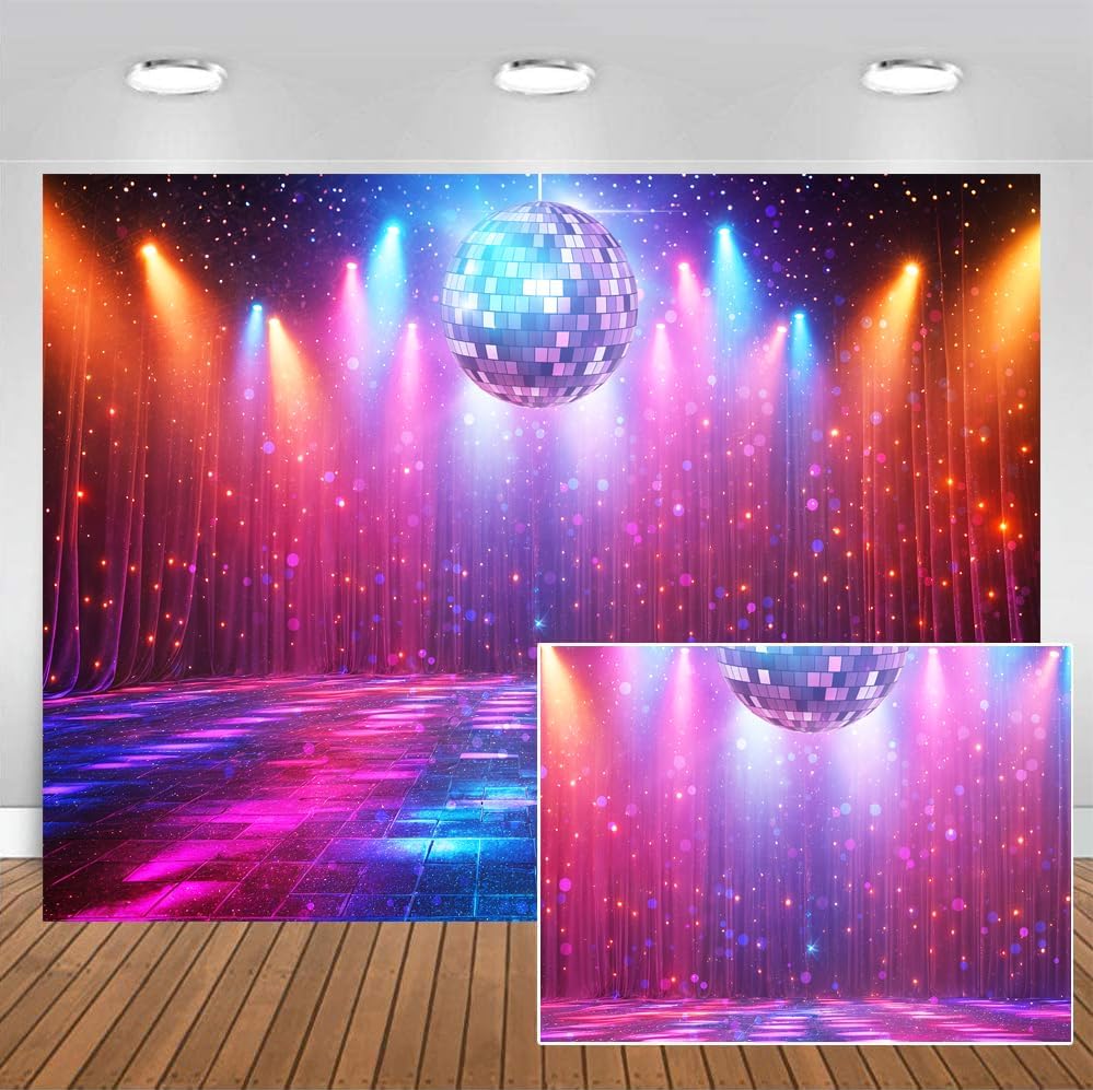Disco Decorations Backdrop, Retro Glow Party 70s 80s 90s Theme Stage Dance Background Disco Party Decoration, Polyester Banner PartyBackdrop for Birthday Prom Portrait Photo Props 10x8ft