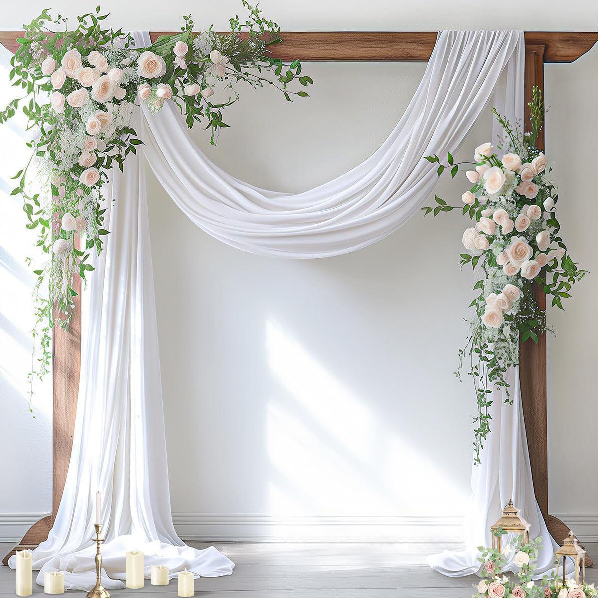 Socomi White Sheer Wedding Arch Draping Fabric 29" x 20Ft 4 Panels Outdoor Curtain Drapes Extra Long for Bridal Baby Shower Ceremony Birthday Party Decor